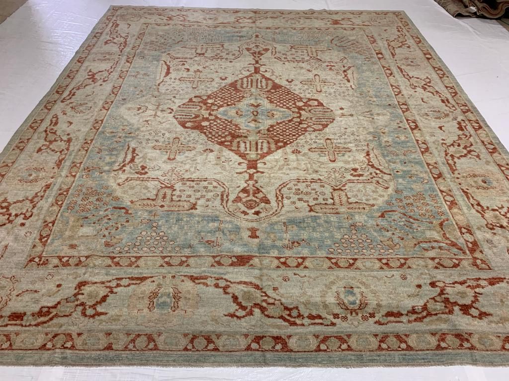 8x10 Blue and Ivory Turkish Oushak Rug
