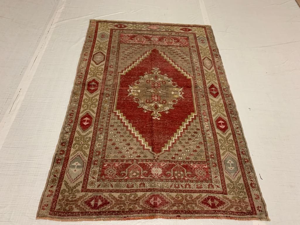 3x5 Red and Beige Turkish Tribal Rug