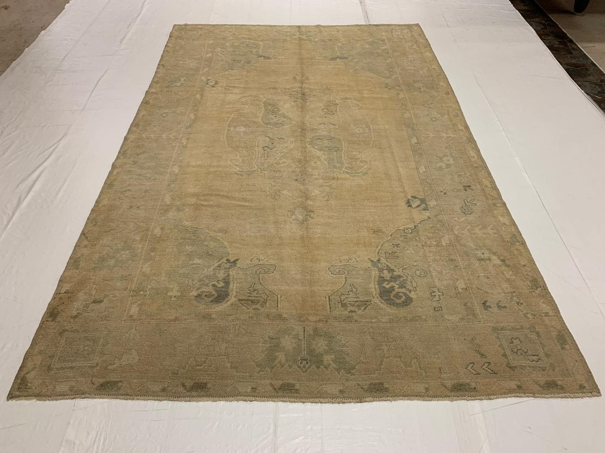6x9 Gold and Blue Turkish Tribal Rug