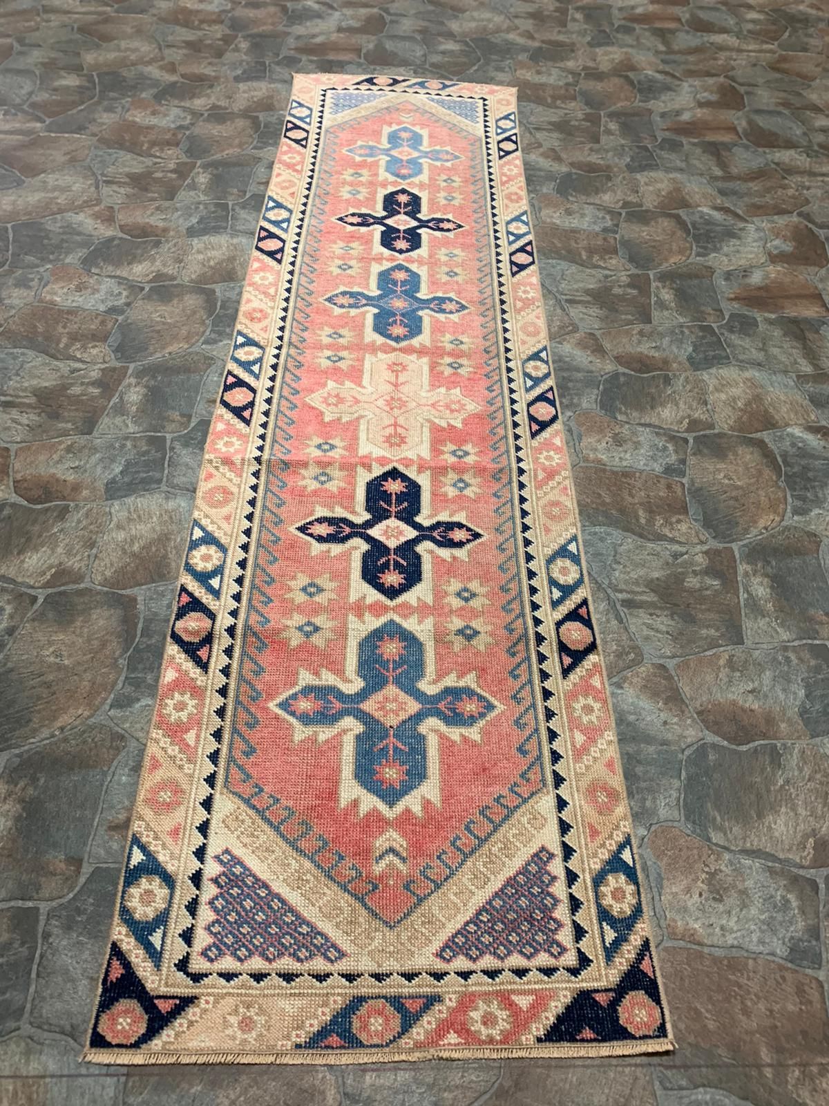 2x9 Pink and Navy Turkish Tribal Runner