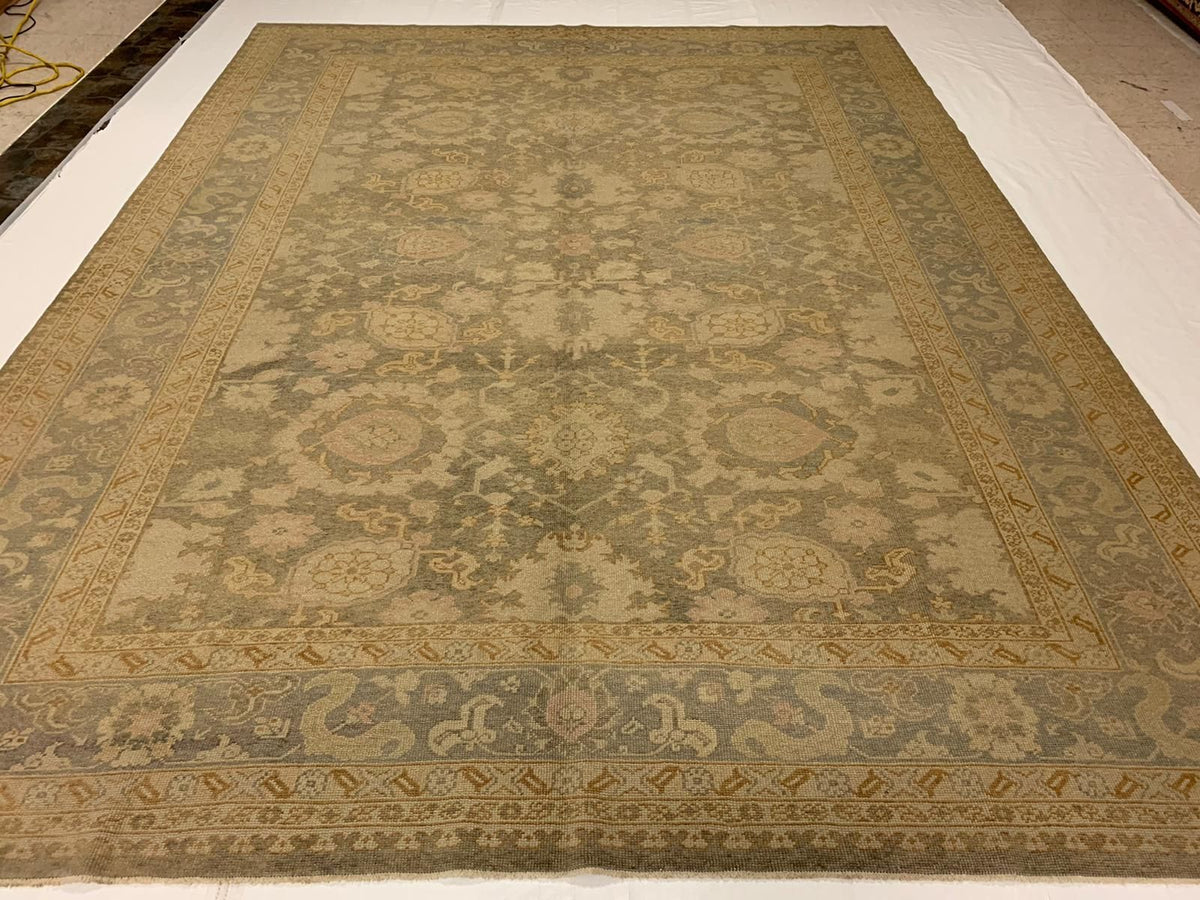 9x11 Ivory and Gray Turkish Oushak Rug
