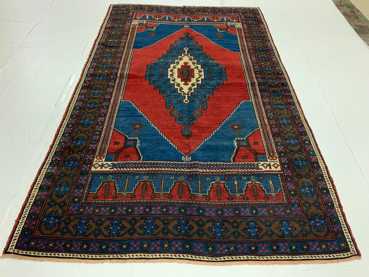 5x8 Red and Navy Turkish Tribal Rug