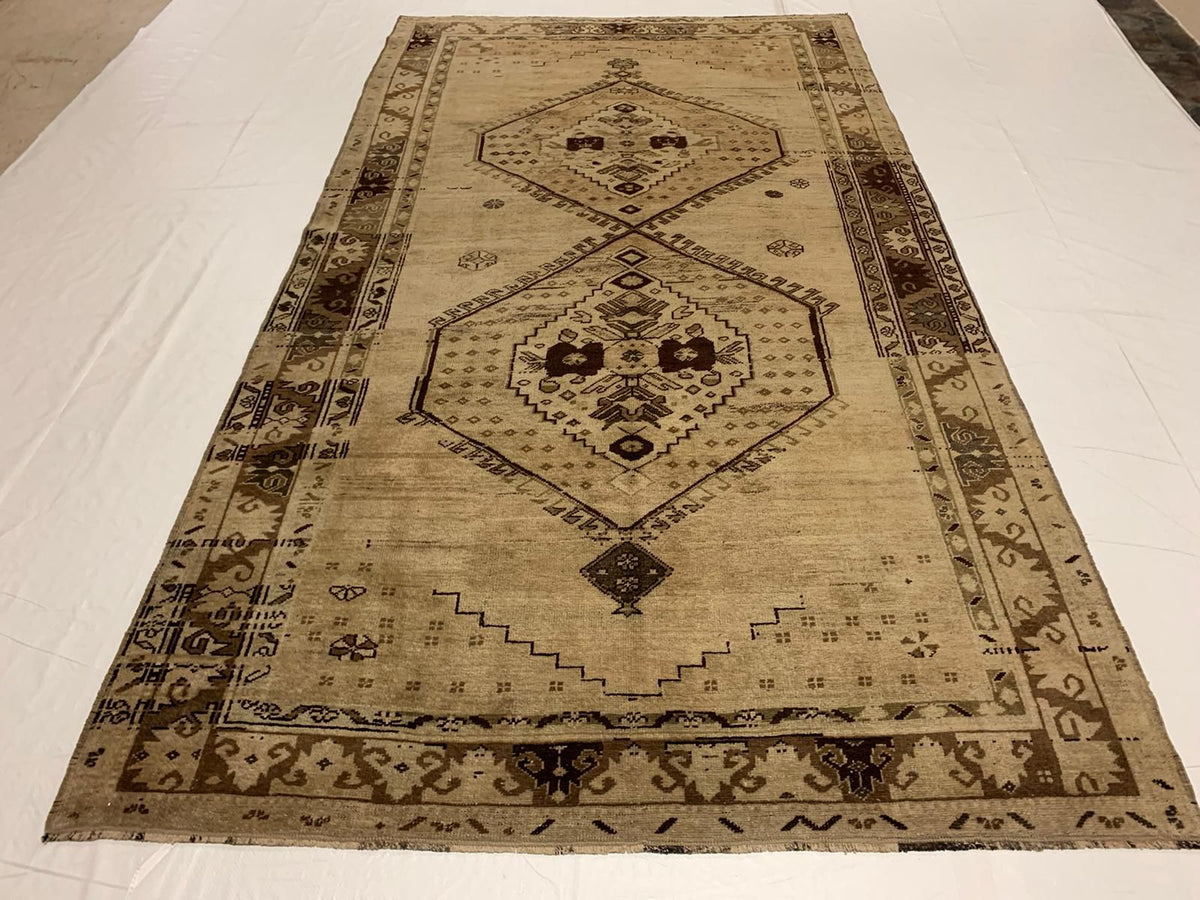 5x10 Ivory and Brown Turkish Tribal Runner