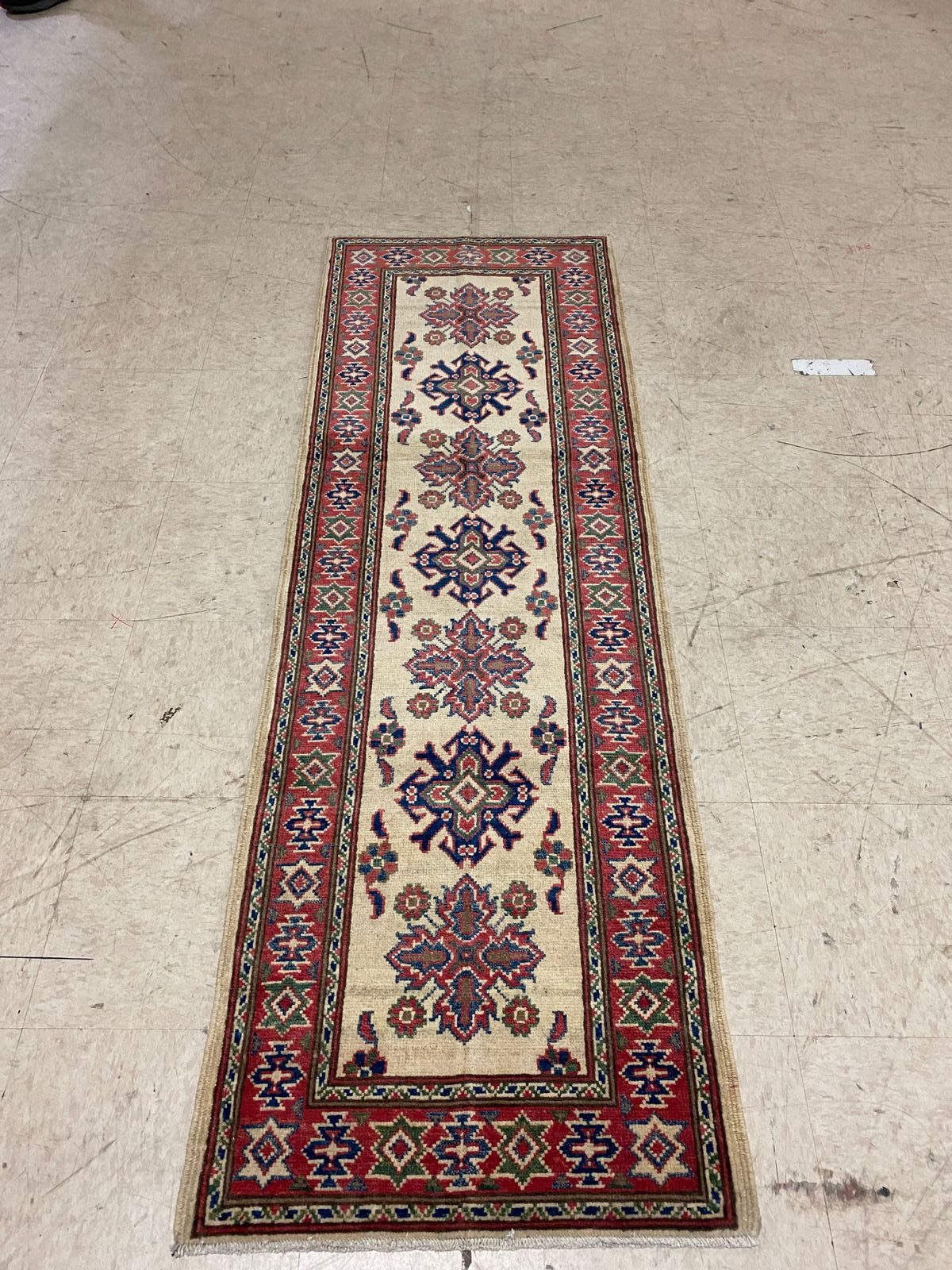 2x6 Ivory and Red Kazak Tribal Runner