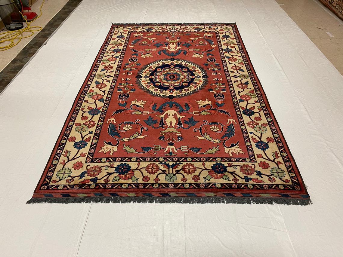 6x10 Red and Ivory Turkish Tribal Rug