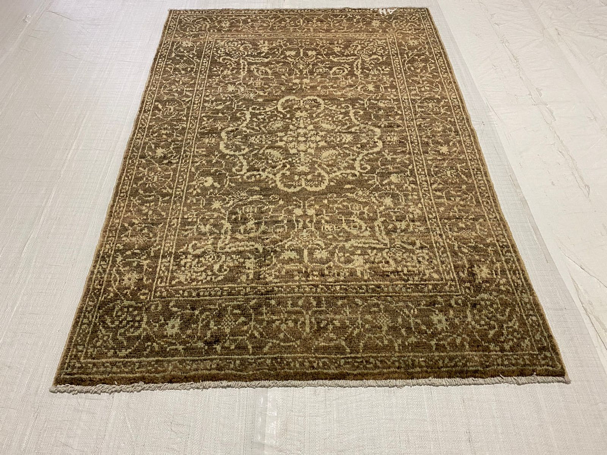 4x6 Brown and Ivory Anatolian Tribal Rug
