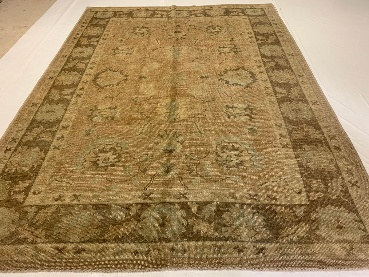 7x10 Beige and Brown Turkish Oushak Rug