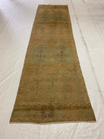 3x13 Green and Ivory Turkish Tribal Runner