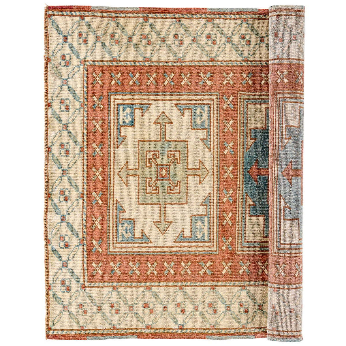 3x4 Beige and Red Turkish Tribal Rug