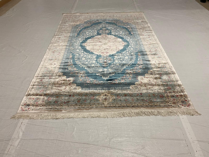 5x8 Blue and Ivory Turkish Antep Rug