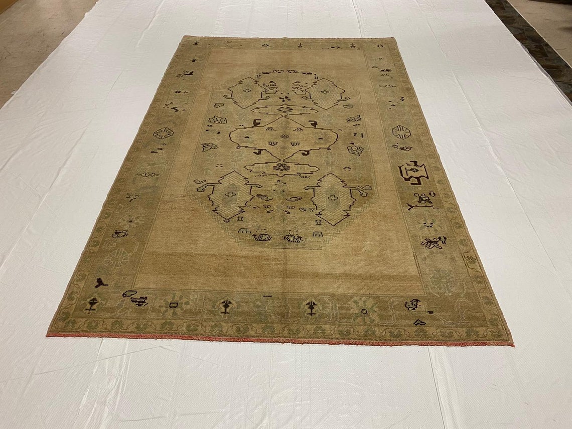 6x9 Beige and Brown Turkish Tribal Rug
