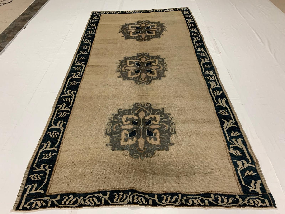 5x9 Gold and Blue Turkish Tribal Rug
