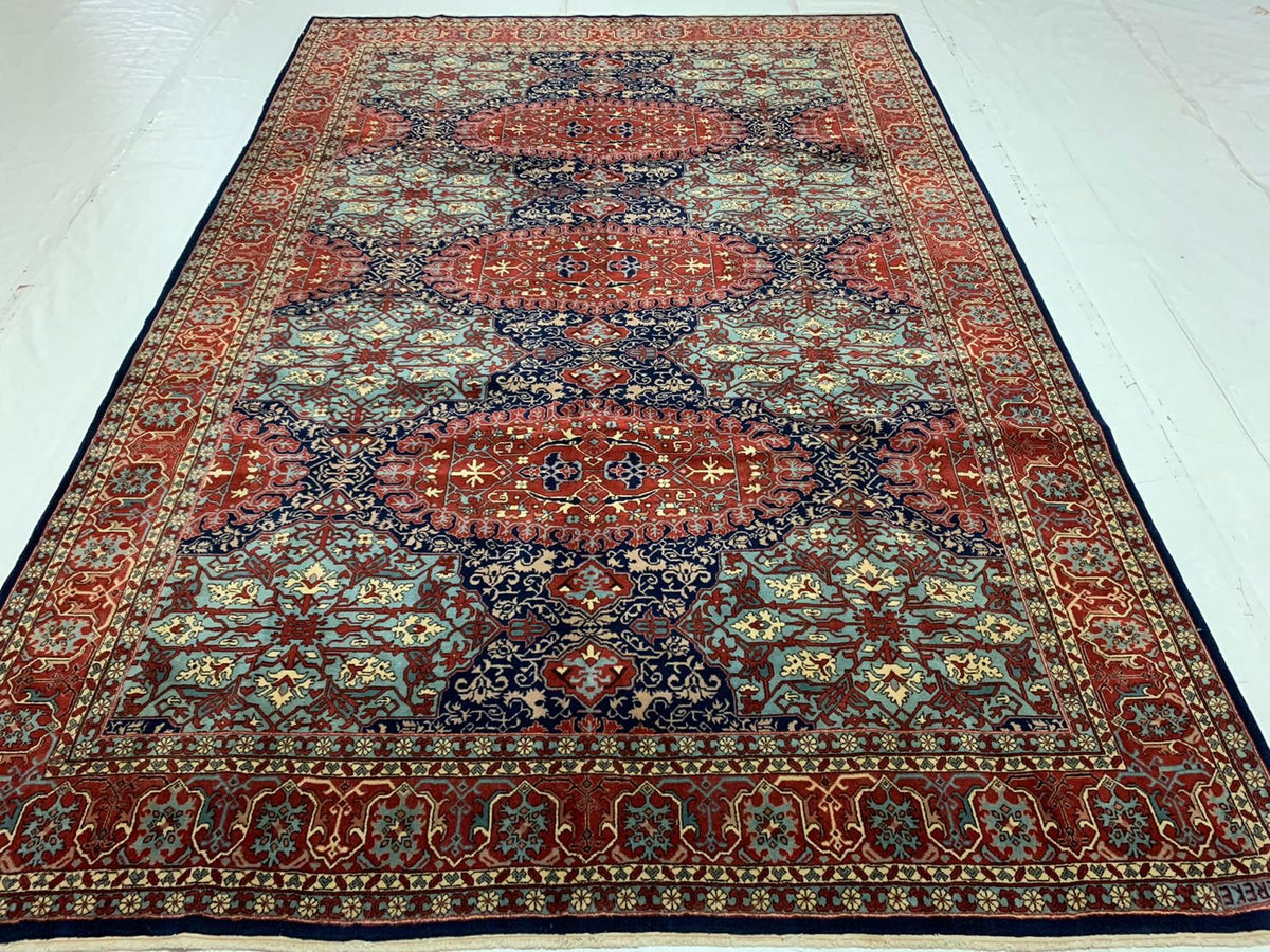 7x10 Navy and Red Turkish Silk Rug