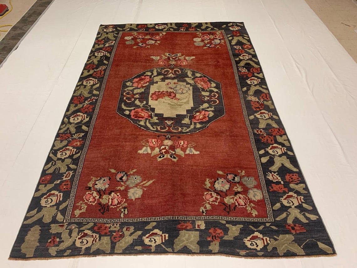 6x9 Red and Gray Turkish Tribal Rug