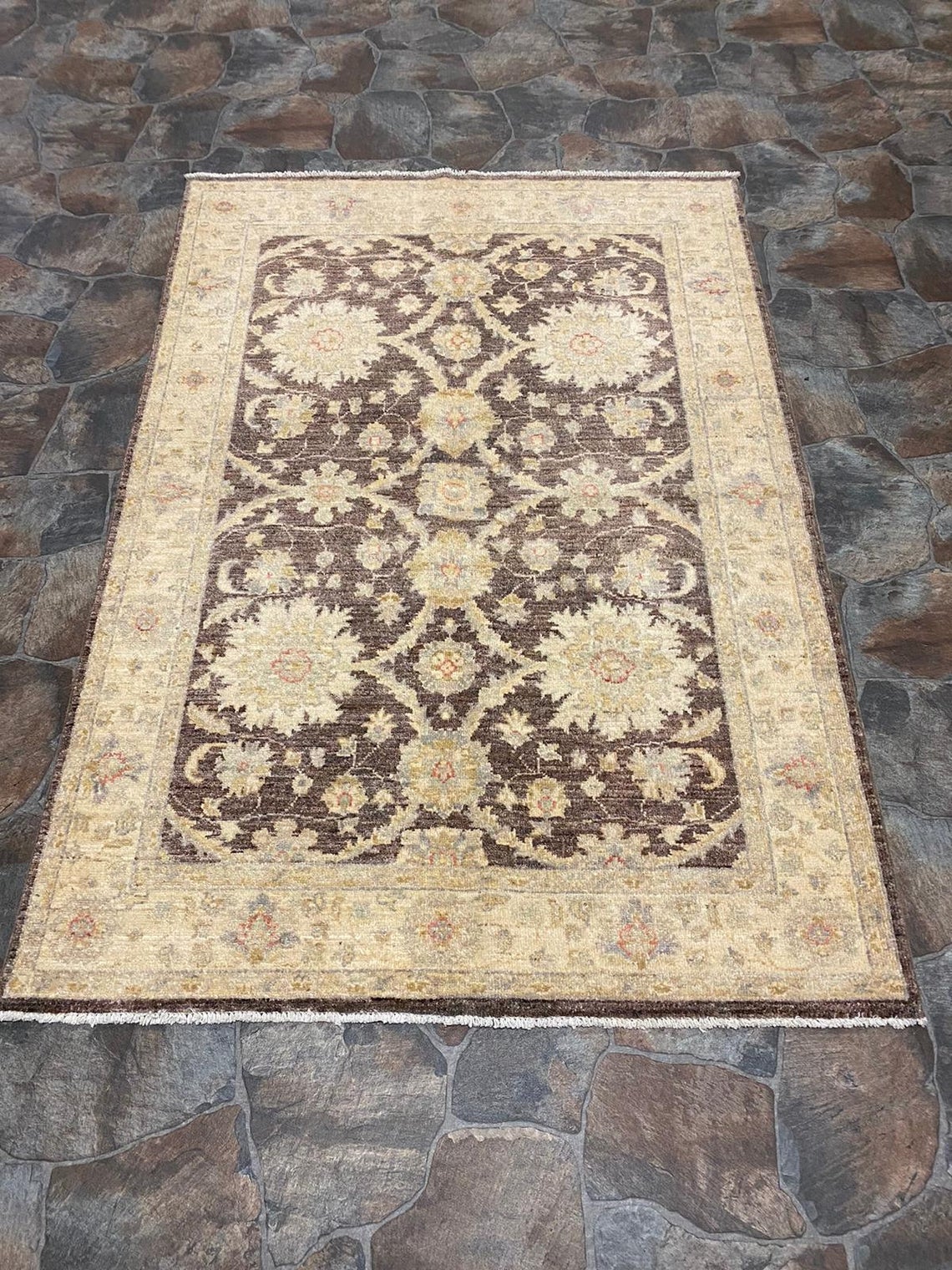 4x6 Brown and Ivory Turkish Oushak Rug