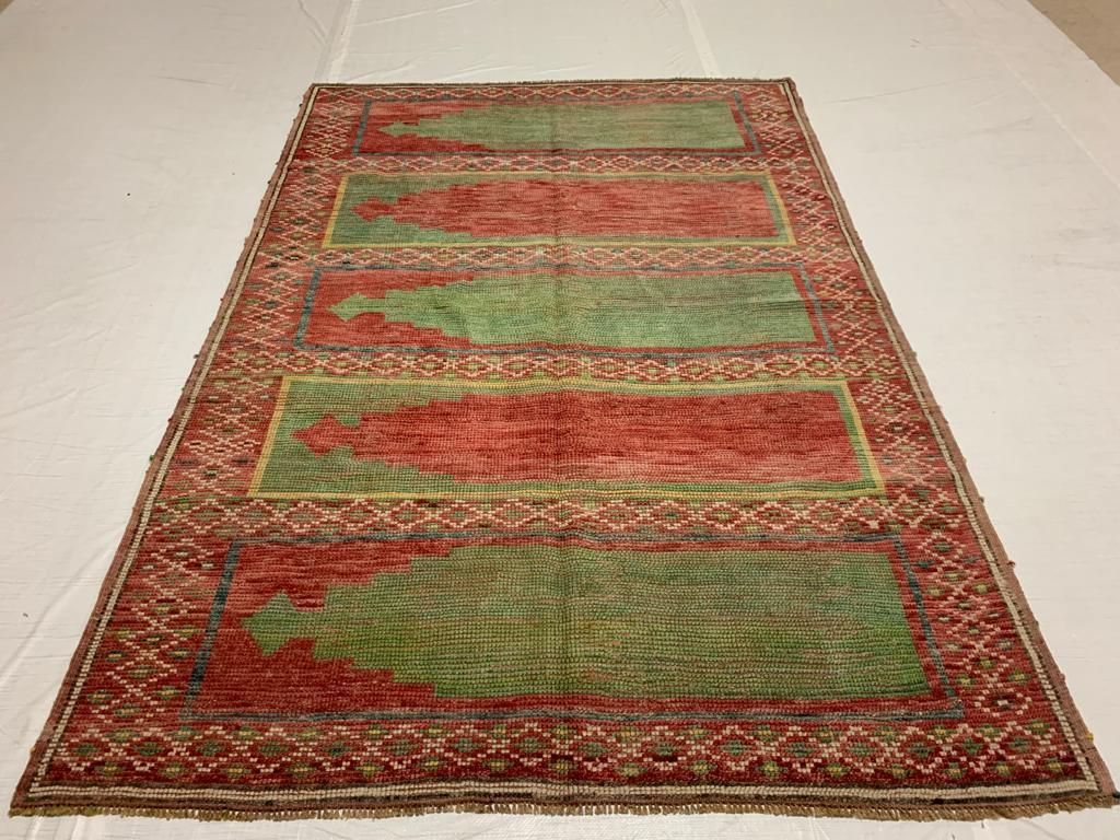 5x8 Red and Green Turkish Tribal Rug