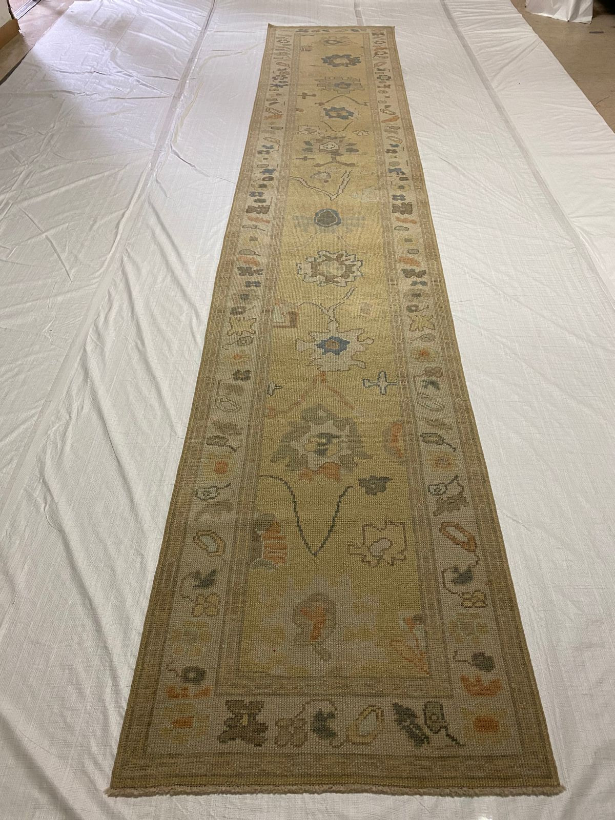 3x17 Gold and Ivory Turkish Oushak Runner