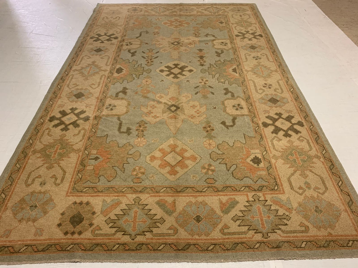 7x10 Blue and Beige Turkish Oushak Rug