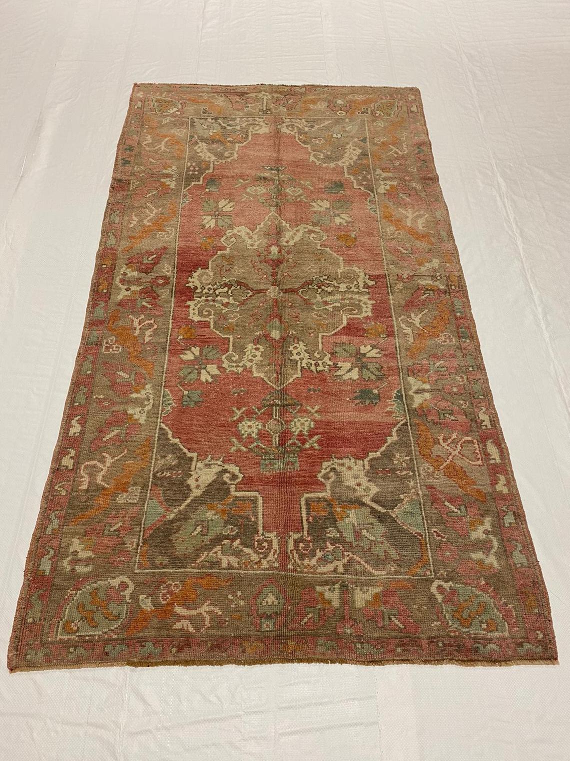 4x7 Brown and Red Turkish Tribal Rug