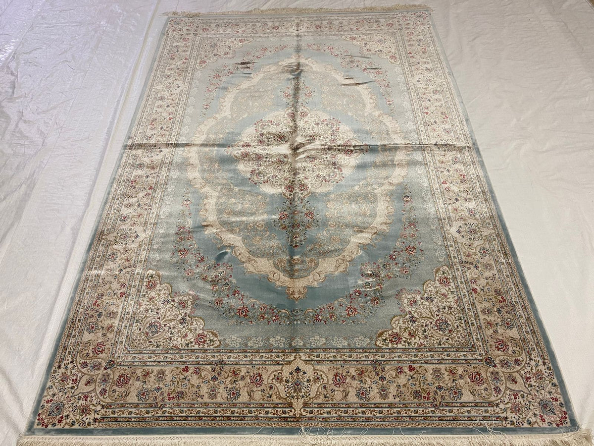 5x8 Blue and Ivory Turkish Antep Rug