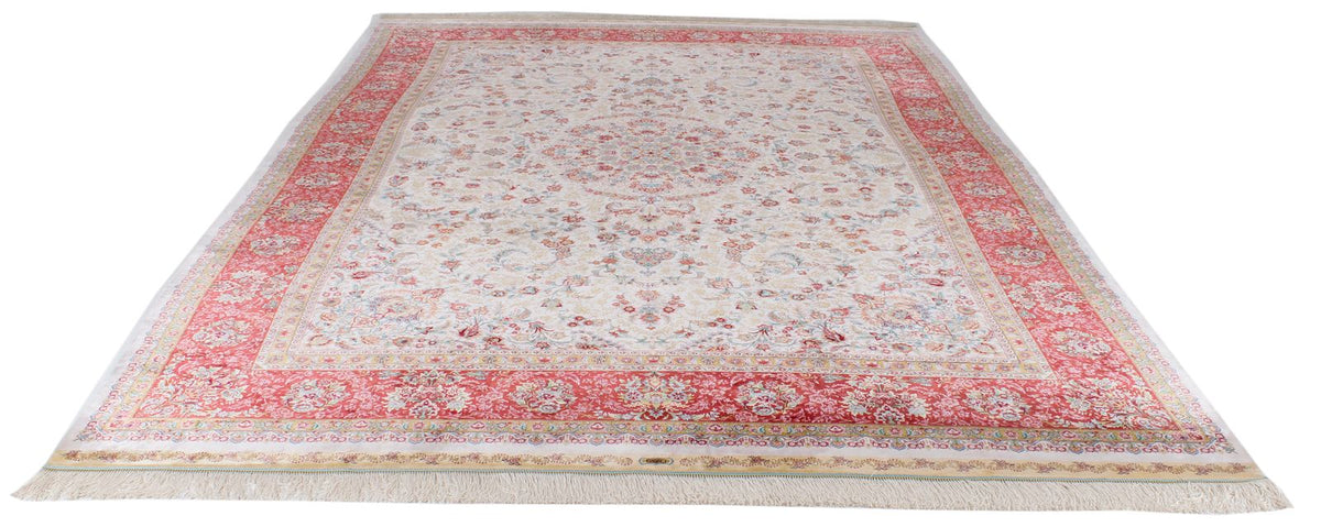 8x12 Ivory and pınk Turkish Silk Rug