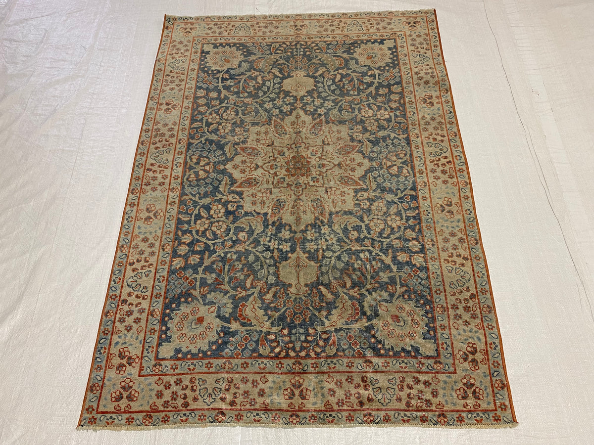 4x5 Blue and Red Persian Traditional Rug