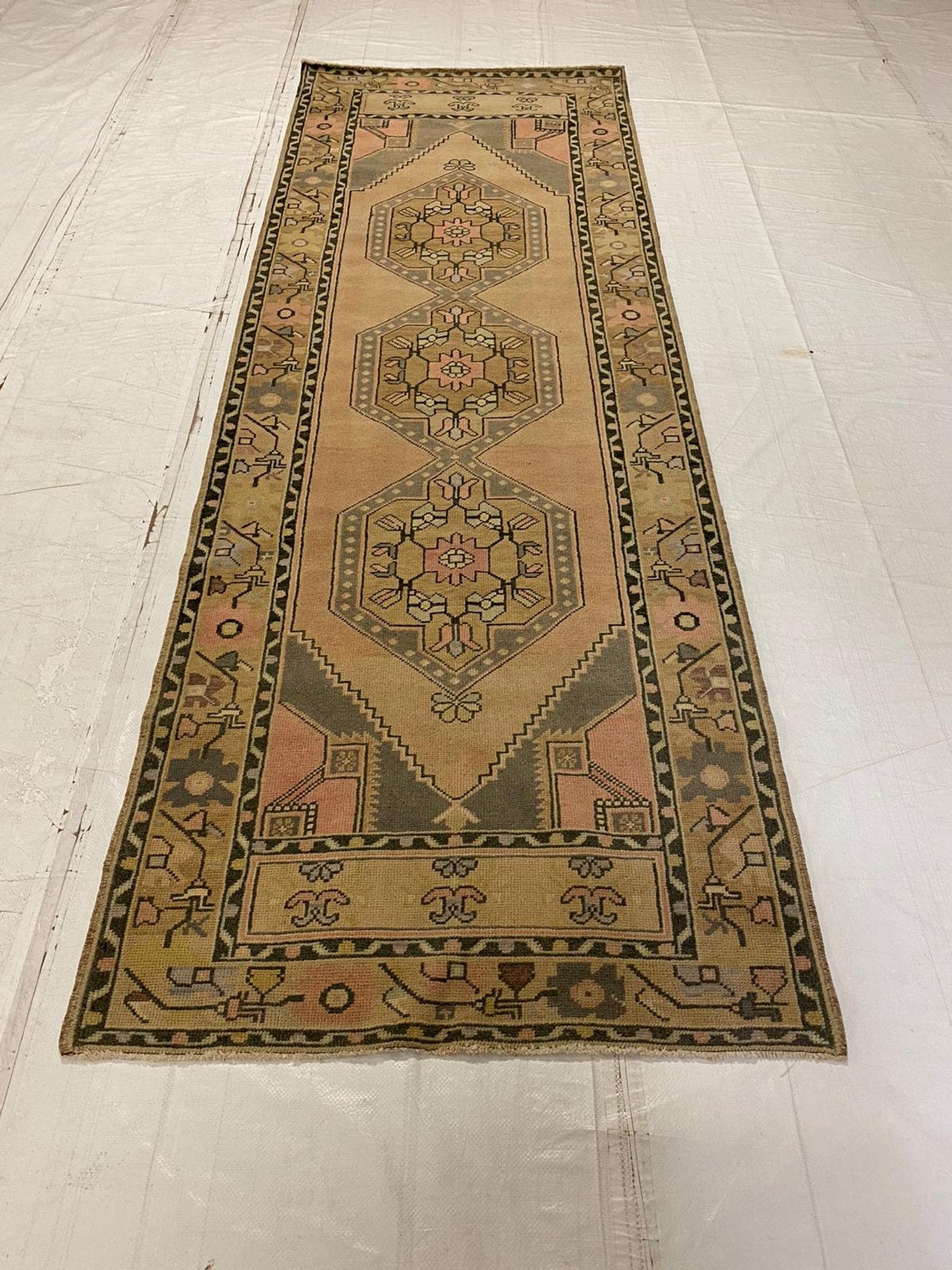 3x10 Ivory and Pink Turkish Tribal Runner