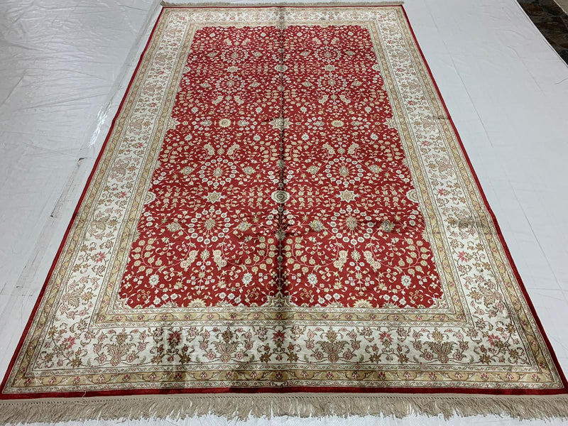 5x8 Red and White Turkish Silk Rug