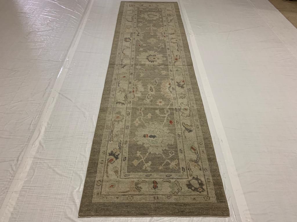 3x10 Gray and Ivory Turkish Oushak Runner