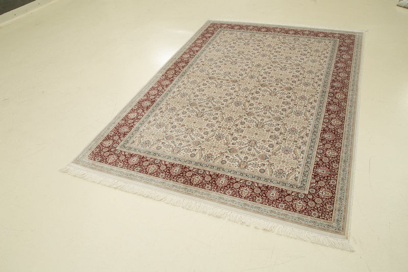 5x8 Ivory and Red Turkish Antep Rug