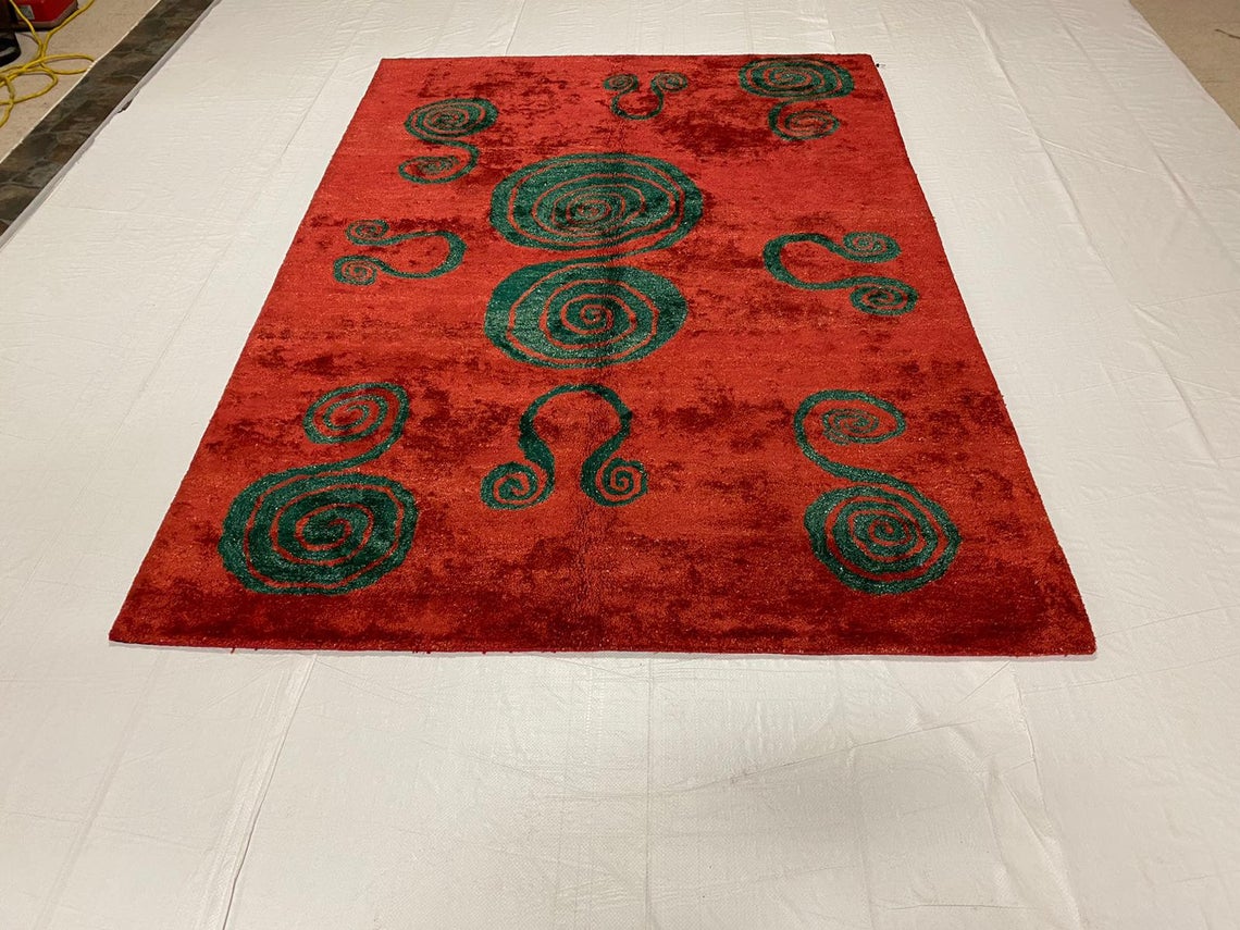 6x8 Green and Red Modern Contemporary Rug