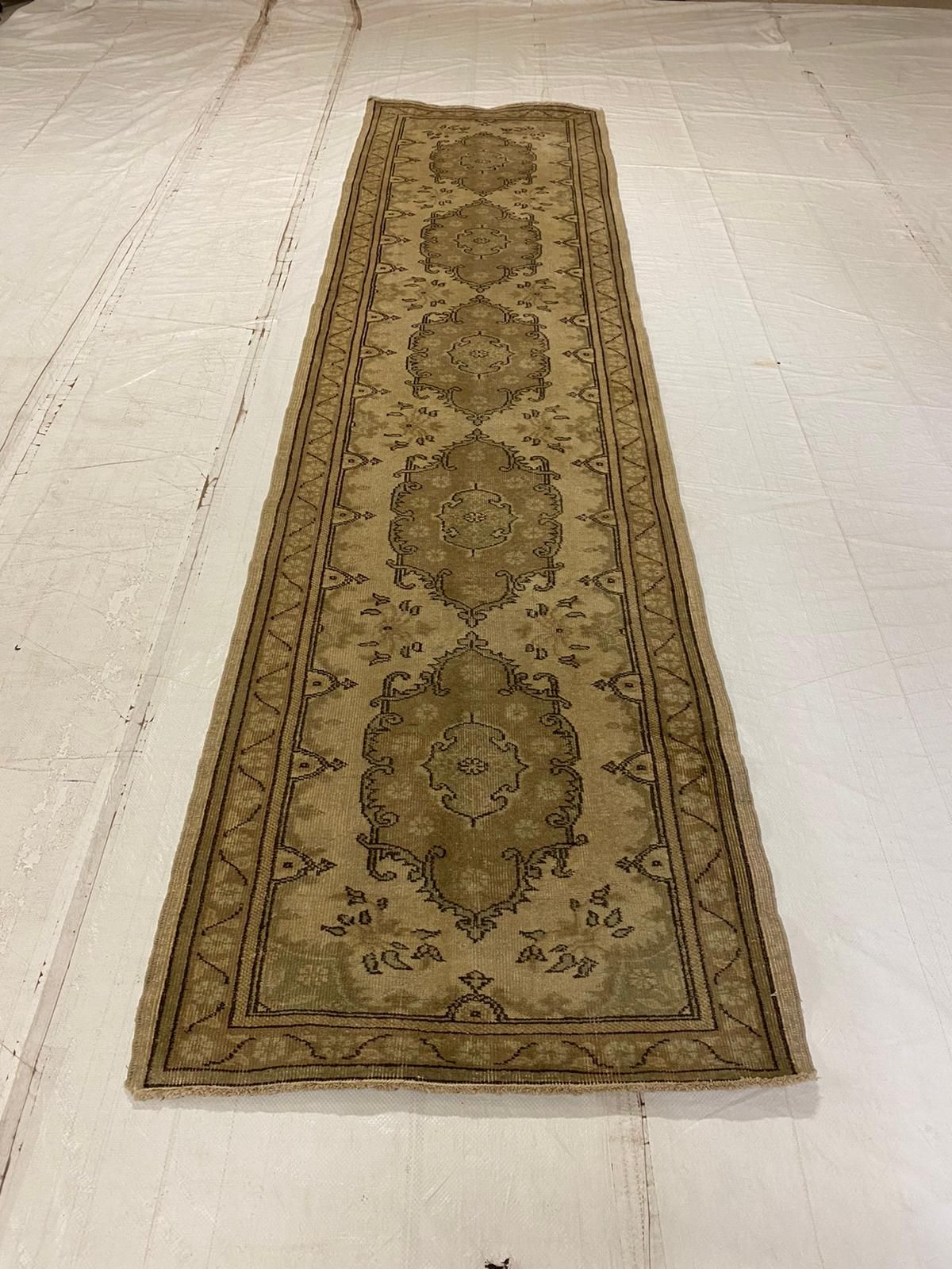 3x12 Ivory and Green Turkish Tribal Runner