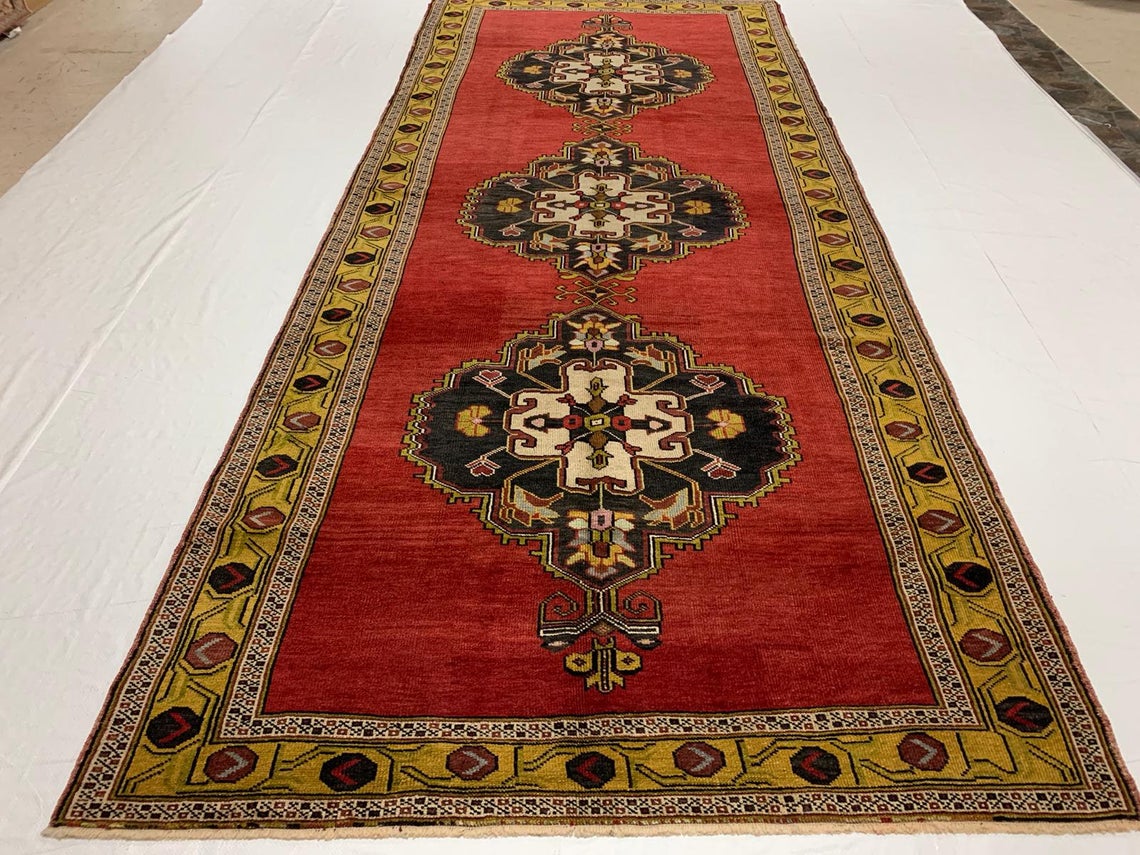 5x13 Gold and Red Turkish Tribal Runner