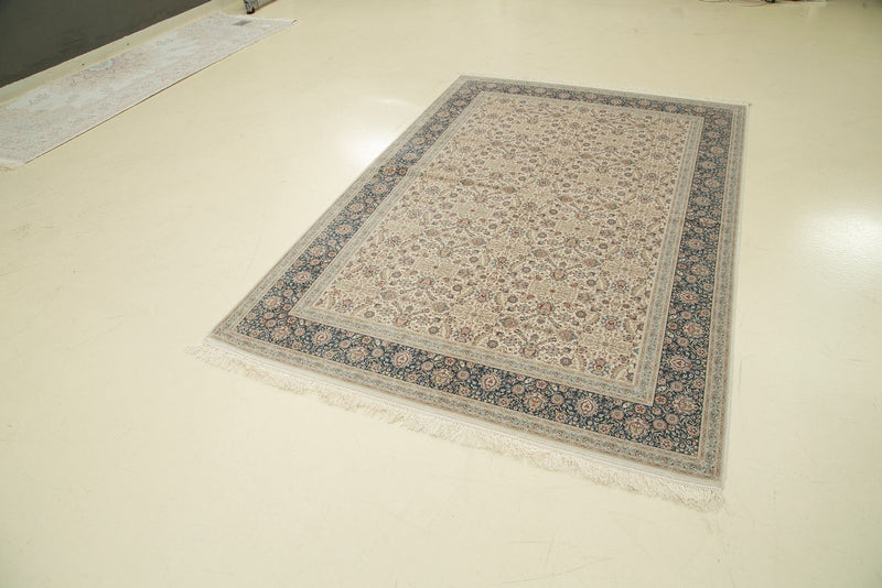 5x8 Ivory and Blue Turkish Antep Rug