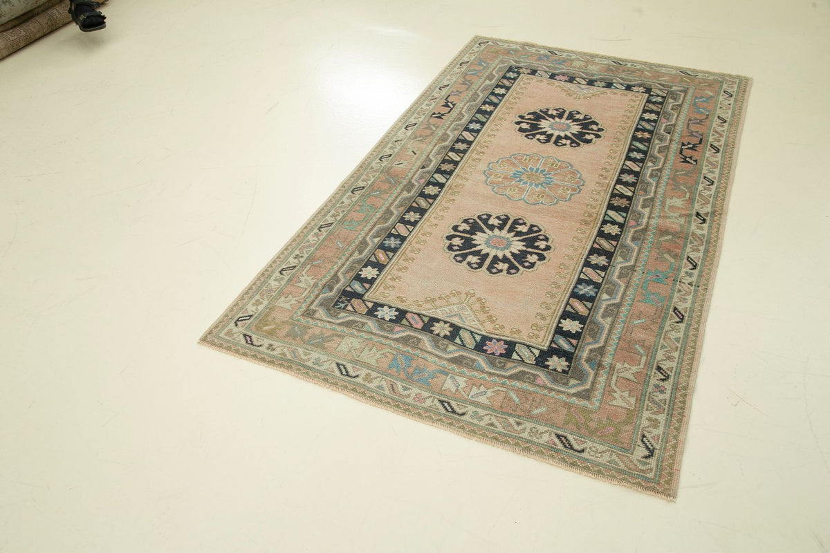4x7 Pink and Navy Turkish Tribal Rug