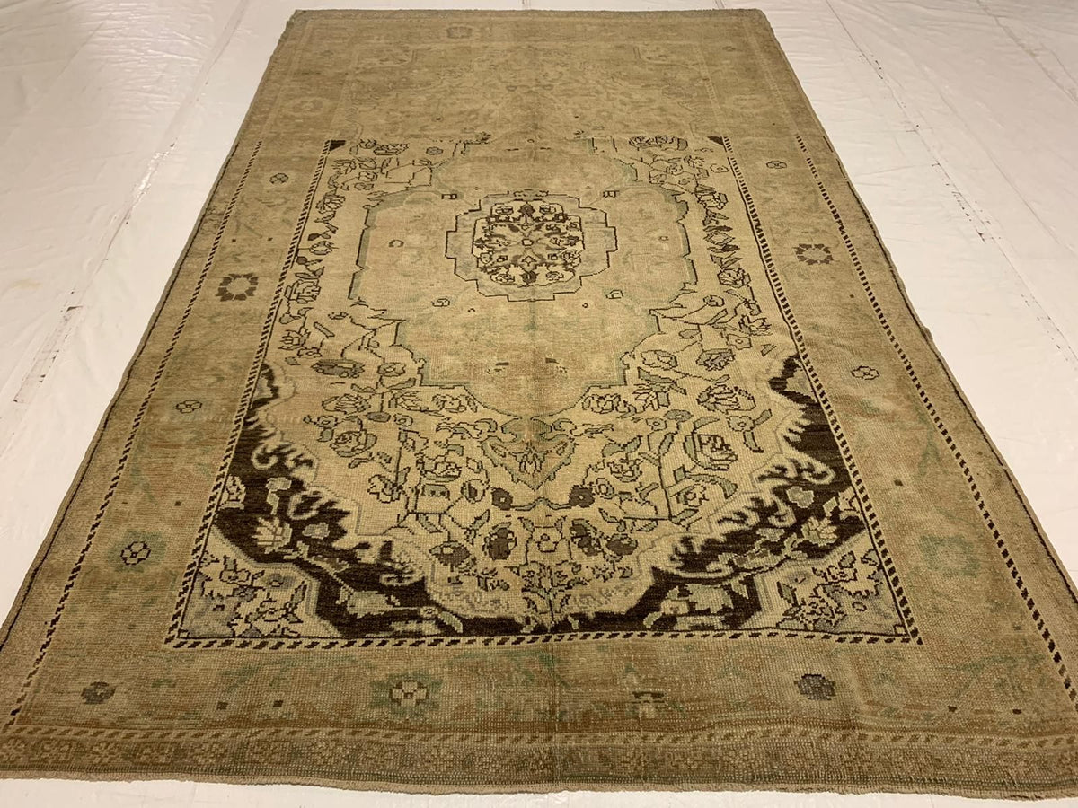 6x10 Ivory and Ivory Turkish Tribal Rug