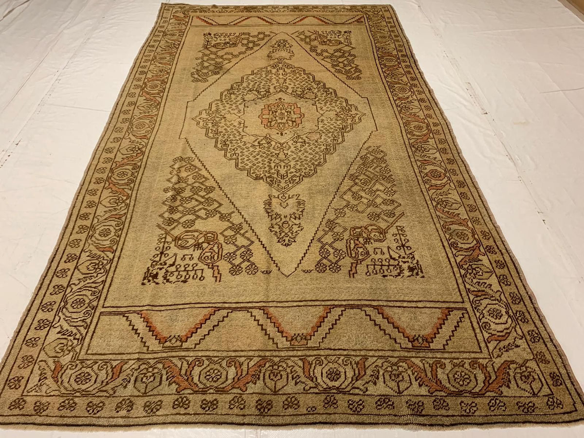 6x10 Ivory and Ivory Turkish Tribal Rug