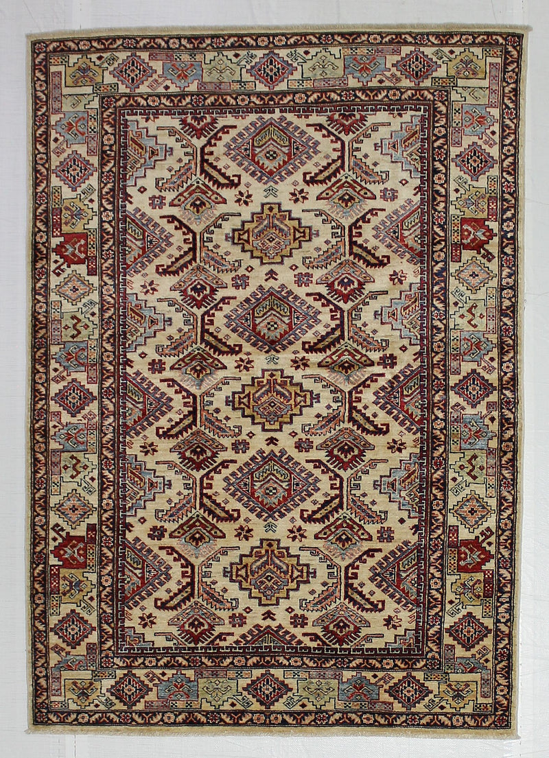 5x7 Ivory and Ivory Kazak Tribal Rug