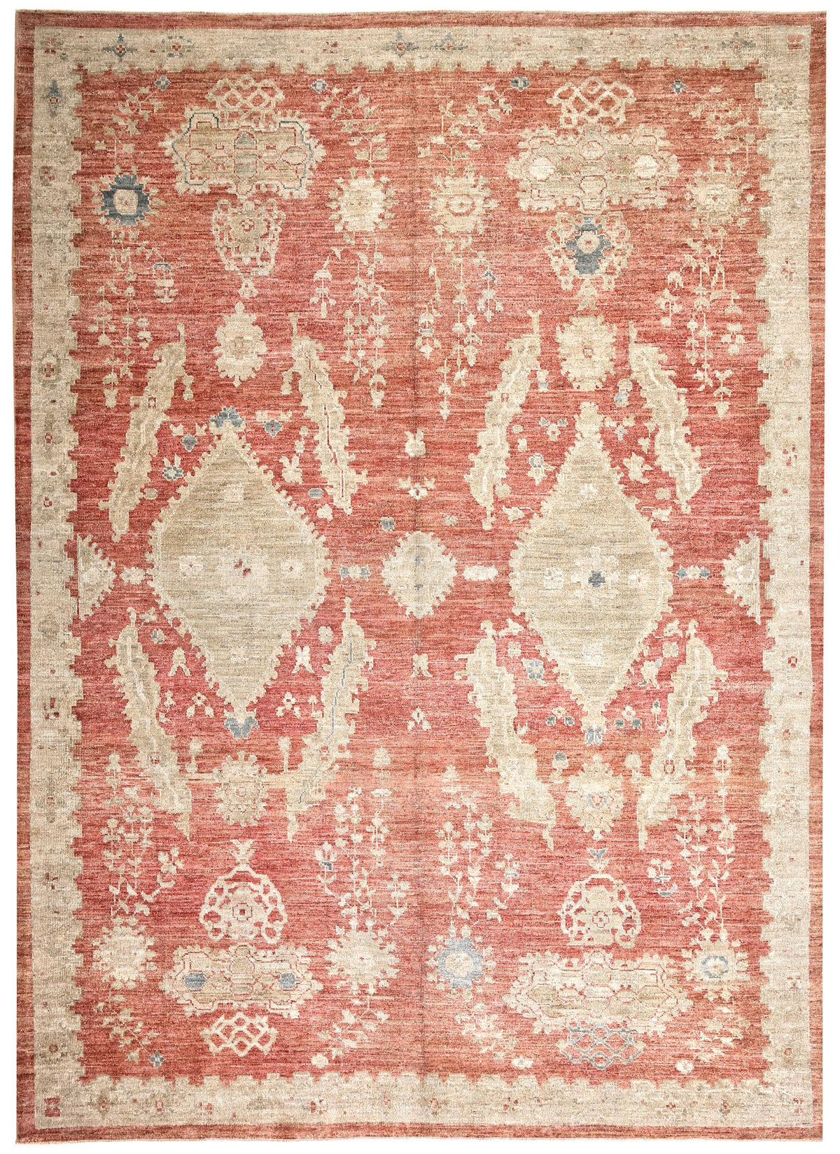 8x10 Red and Ivory Turkish Oushak Rug