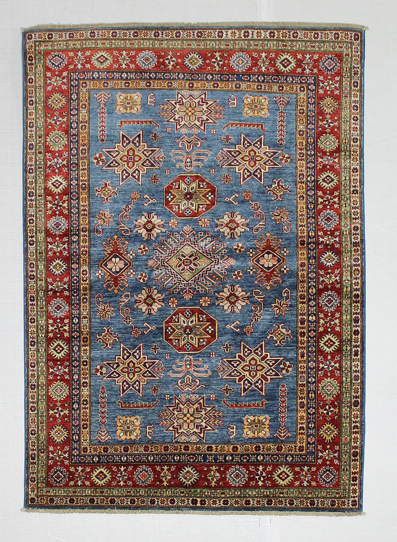 5x7 Blue and Red Kazak Tribal Rug