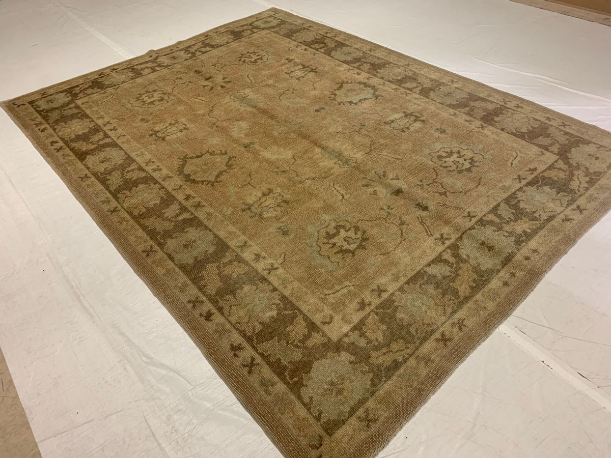 7x10 Beige and Brown Turkish Oushak Rug