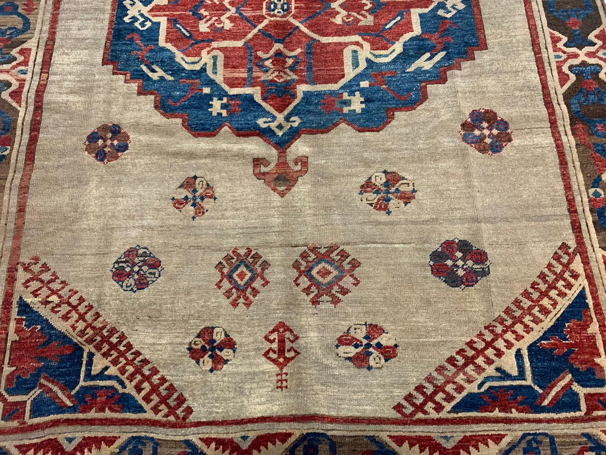 6x8 Ivory and Navy Kazak Tribal Rug
