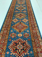 3x23 Red and Blue Kazak Tribal Runner