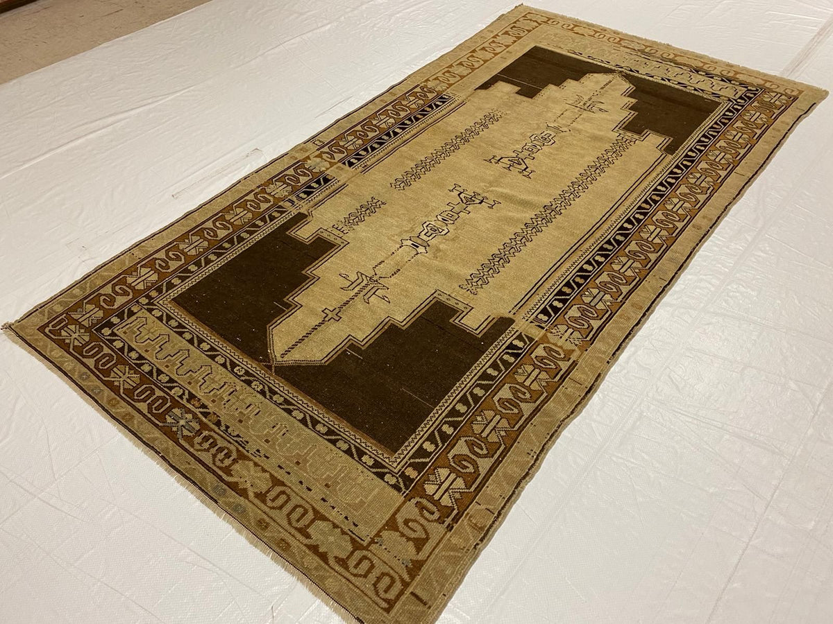 4x8 Ivory and Brown Turkish Tribal Rug