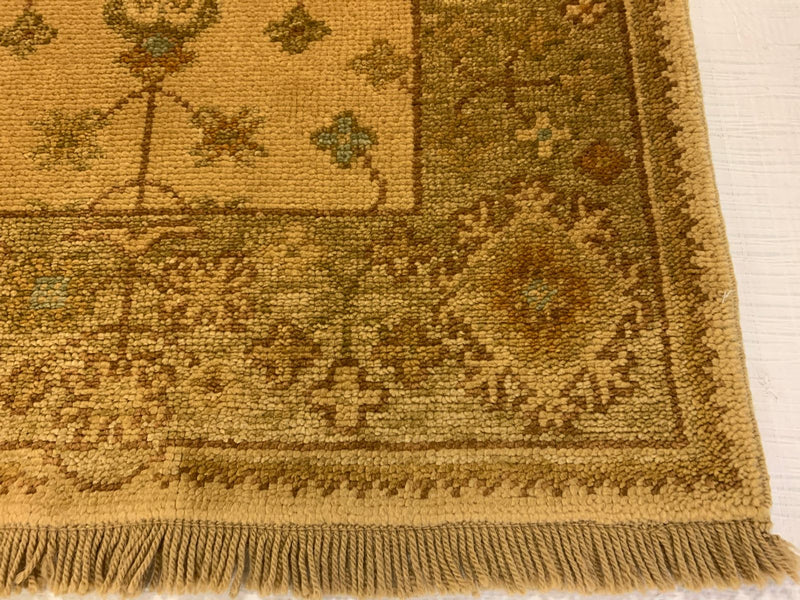 3x11 Beige and Green Turkish Oushak Runner