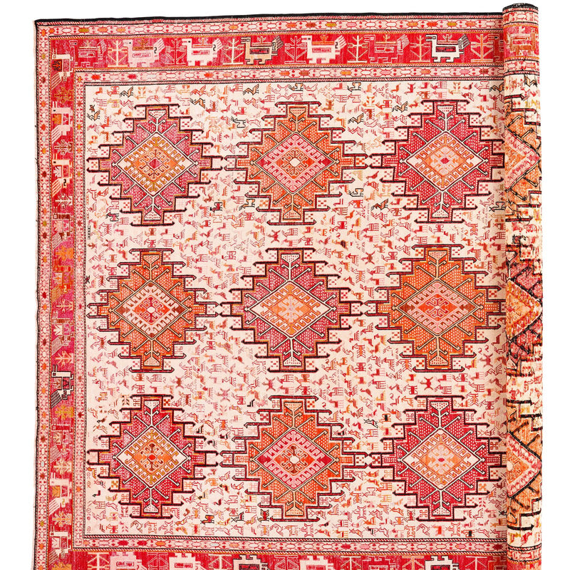 7x9 Red and Beige Turkish Patchwork Rug