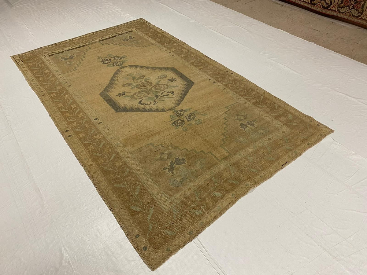5x9 Brown and Green Turkish Tribal Rug