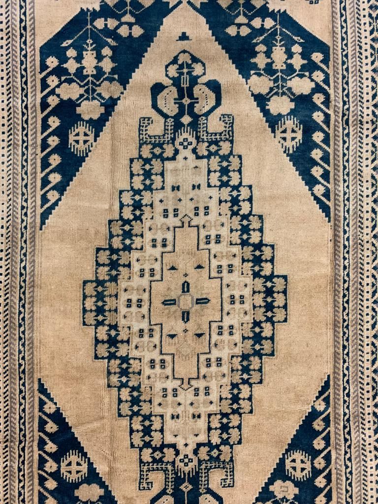 5x9 Ivory and Navy Turkish Tribal Rug