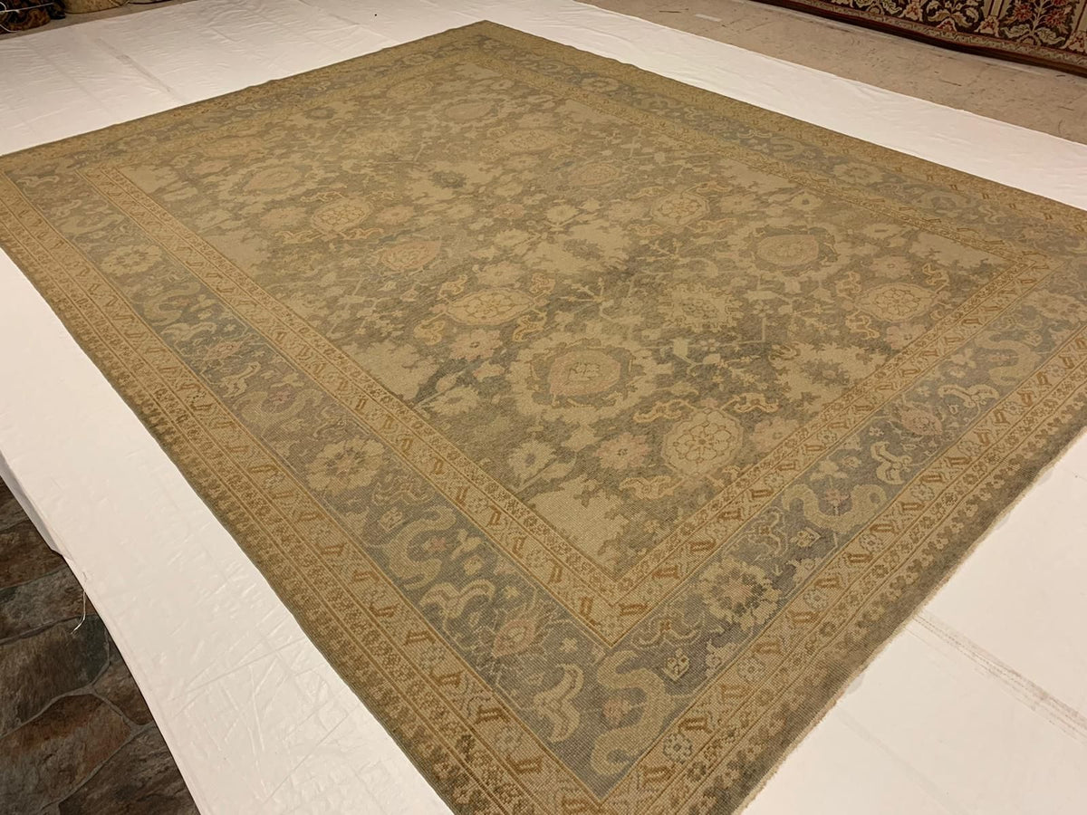 9x11 Ivory and Gray Turkish Oushak Rug