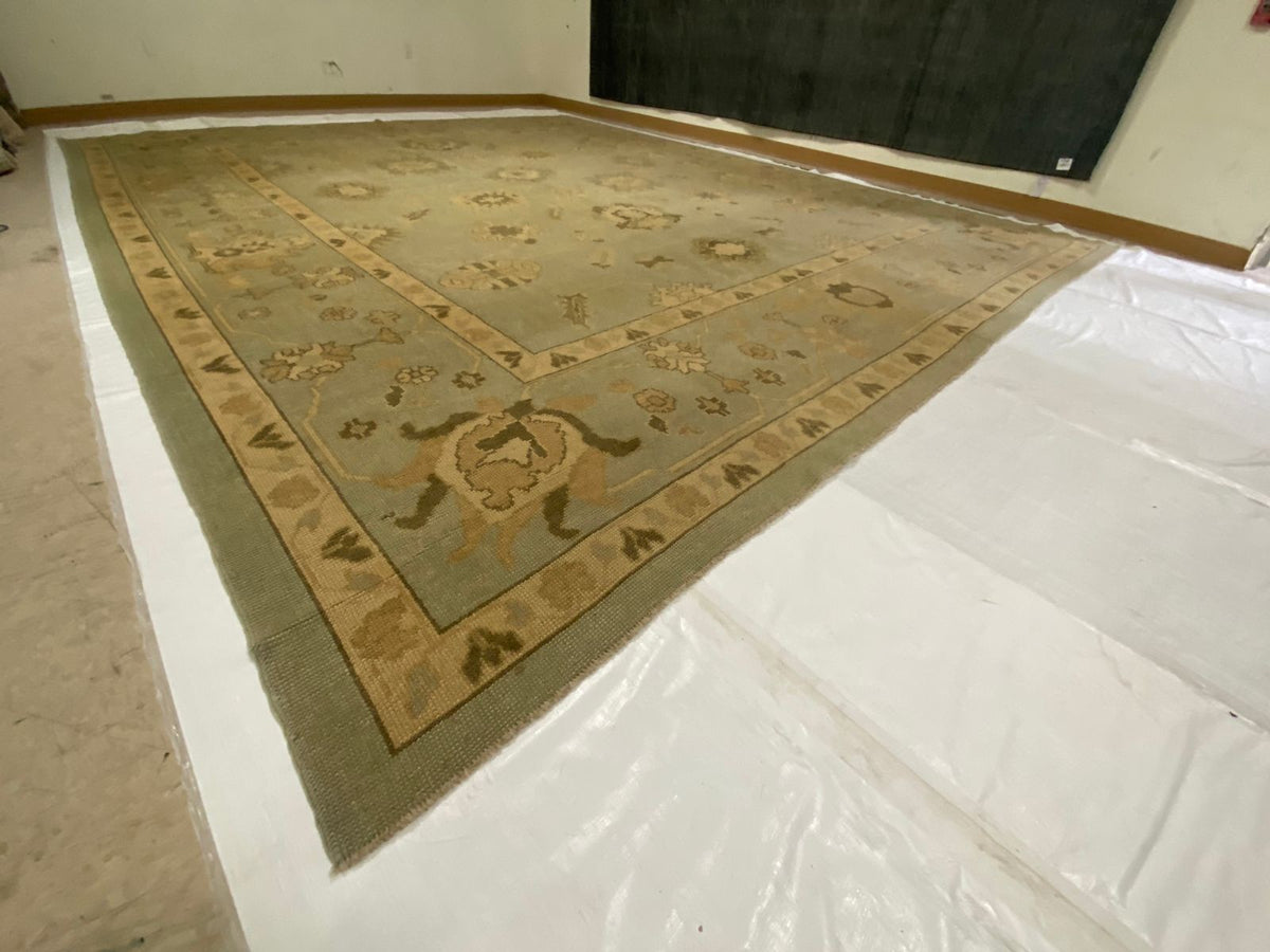 13x16 Blue and Ivory Turkish Oushak Rug